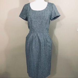 MODCLOTH TWEED BLUE DRESS LINED POCKETS EUC M